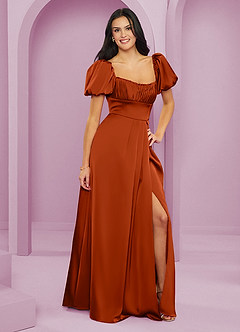 Barbie ♥ Azazie Bridesmaid Dresses Paprika A-Line Ruched Stretch Satin Dress image4