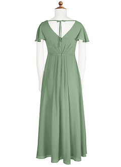 Azazie Peony Junior Robe Trapèze en Mousseline de soie Plissée Matcha image7