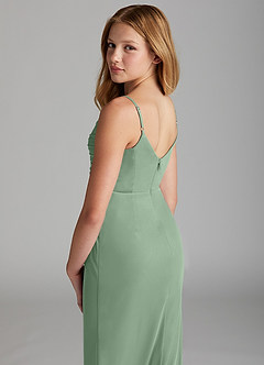 Azazie Deandra Junior Eucalyptus Sheath Mesh Dress image5