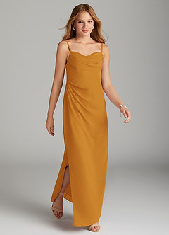 Azazie Mai Junior Butterscotch Sheath Pleated Chiffon Dress image4