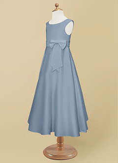 Azazie Lindy Flower Girl Dresses Dusty Blue A-Line Pleated Matte Satin Dress image12