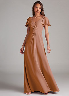 Azazie Soren Bridesmaid Dresses Champagne Rose A-Line Ruched Chiffon Dress image3