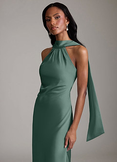 Azazie Cassiana Bridesmaid Dresses Eucalyptus Mermaid Pleated Stretch Satin Dress image3