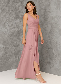 Azazie Kori Bridesmaid Dresses Dusty Rose A-Line Pleated Chiffon Dress image3