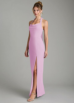 Azazie Arnelle Bridesmaid Dresses Candy Pink Sheath Pleated Chiffon Dress image4