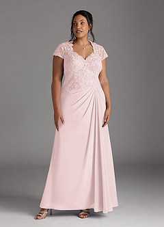 Azazie Junie Mère de la mariée Robes Robe Trapèze en Mousseline de soie Dentelle Rose Pâle image7