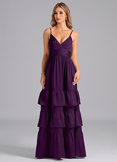 Azazie Nathalia Bridesmaid Dresses Grape A-Line Pleated Stretch Satin Dress image3