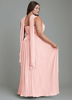 Azazie Stephanie Robes de demoiselle d'honneur Robe Trapèze en Satin extensible Plissé Rose Poudré image16