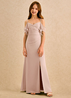 Azazie Pippy Girls Formal Abiti da Ragazza di Fiori Abito A-Line in Chiffon Scollo a Cuore Rosa Inglese image3