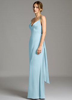 Azazie Adriane 신부 들러리 드레스 쉬스 절하다 스트레치 새틴 바닥 길이 드레스 image4