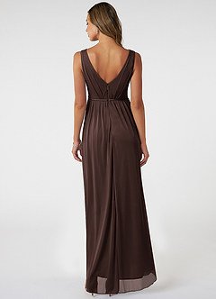 Azazie Tanicia Brautjungfernkleider A-Linie V-Hals Gefaltet Gittergewebe Kleid Ganache image2