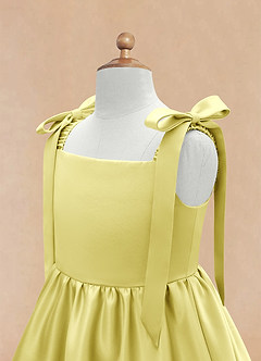 Azazie Chelsie Flower Girl Dresses Lemon Sorbet A-Line Bow Matte Satin Dress image8