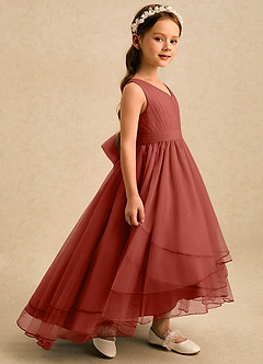 Azazie Seraphina vestidos de niña de las flores Vestido Terracota de Tul de Corte en A con Plisado image5