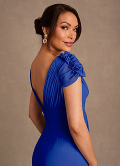 Azazie Louella vestidos de madre de la novia Vestido de Azul Real de Gasa de Corte en A con Plisado image5