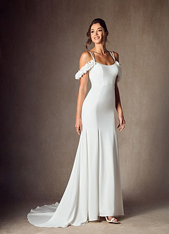 Azazie Jaqueline Wedding Dresses Diamond White Mermaid Convertible Crepe Back Satin Dress image8