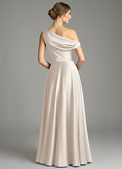 Azazie Xanthe Robes de demoiselle d'honneur Robe Trapèze en Satin extensible Épaules dénudées Albâtre Blanc image2