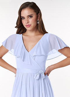 Azazie Jael Brautjungfernkleider A-Linie V-Hals Gittergewebe Kleid Lavendel image5