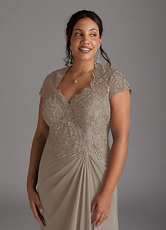Azazie Junie Mère de la mariée Robes Robe Trapèze en Mousseline de soie Dentelle Taupe image4