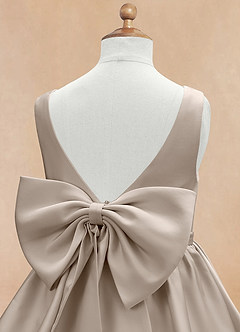 Azazie Margie Flower Girl Dresses Frost A-Line Bow Stretch Satin Dress image7