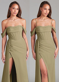 Azazie Amyra Vestidos de damas de honor Vestido de Musgo Verde de Gasa de Corte Recto Convertible con Vestidos sin tirantes image9