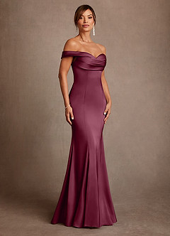 Azazie Boone Mother of the Bride Dresses Mulberry Mermaid Off the Shoulder Stretch Satin Dress image1