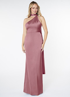 Azazie Kaylani Bridesmaid Dresses Vintage Mauve Mermaid High Neck Stretch Satin Dress image1