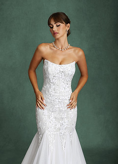 Azazie Harmony Wedding Dresses Diamond White Mermaid Strapless Tulle Dress image5