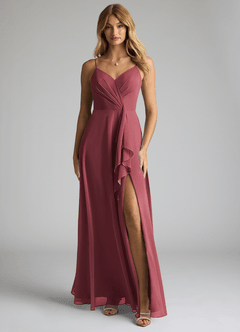 Azazie Akita Bridesmaid Dresses Merlot A-Line Chiffon Dress image1