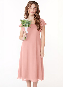 Azazie Bondi Junior Jurk van Chiffon met A-Lijn Ruches Rozet image4