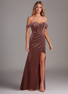 Azazie Jas Bridesmaid Dresses Espresso Sheath Off-The-Shoulder Corset Velvet Convertible Dress image4