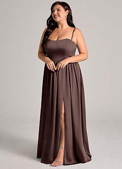Azazie Calianna Bridesmaid Dresses Ganache A-Line Off the Shoulder Stretch Satin Convertible Dress image10