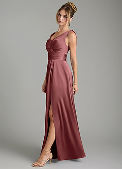 Azazie Karina Robes de demoiselle d'honneur Robe Trapèze en Satin extensible Plissée Améthyste image3
