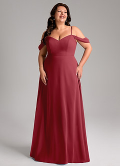 Azazie Marley Jurken voor bruidsmeisjes Converteerbaar Jurk van Chiffon met A-Lijn Off the Shoulder Granaatappel image13
