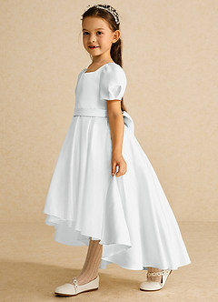 Azazie Zippy Flower Girl Klänningar Klänning A-Linje i Matt satäng med ärmar image1