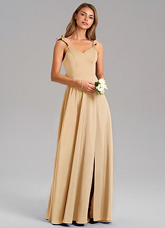 Azazie Everett Abiti da Damigella Abito A-Line in Raso Elasticizzato Oro image1