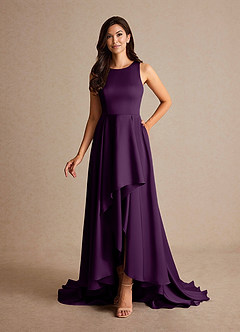Azazie Niles vestidos de madre de la novia Vestido de Uva de Satén Elástico de Corte En A con Trenes image8