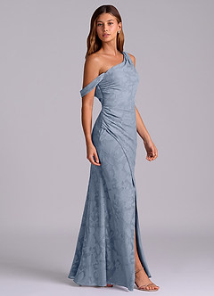 Azazie Madelyn Abiti da Damigella Abito Convertibile Sirena in Burnout Floreale Monospalla Blu Polveroso image5