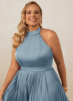 Christian Siriano Bridal for Azazie 1007 Bridesmaid Dresses Dusty Blue A-Line Pleated Stretch Satin Dress image14