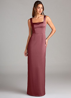 Azazie Flori Bridesmaid Dresses Desert Rose Sheath Side Slit Stretch Satin Dress image1