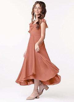 Azazie Posie A-Line Ruched Chiffon Tea-Length Junior Bridesmaid Dress image2