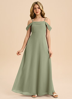 Azazie Anselie Junior Robe Trapèze en Mousseline de soie Épaule décolletée Pistache image1