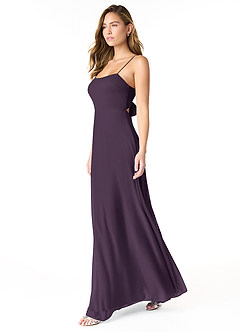 Azazie Rae Final Sale Plum A-Line Bow Mesh Dress image4