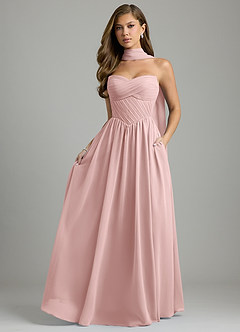 Azazie Tammy Bridesmaid Dresses Powder Pink A-Line Corset Chiffon Dress image1