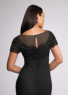 Azazie Susan Abiti per la Madre della Sposa Abito Tubino in Crepe Elasticizzato Pizzo Nero image5