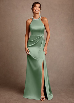 Azazie Lawrence Moeder van de bruid jurken A-Lijn Jurk van Stretch Satijn Geplooid Matcha image1