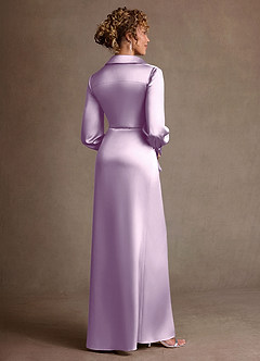 Azazie Jacinta Mother of the Bride Dresses Frosted Lilac Sheath Pleated Stretch Satin Dress image3