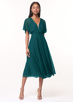 Azazie Tinsley Bridesmaid Dresses Peacock A-Line Pleated Mesh Dress image1