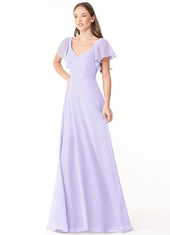 Azazie Syenna Robes de demoiselle d'honneur Robe Trapèze en Mousseline de soie Rayé Lilas image4