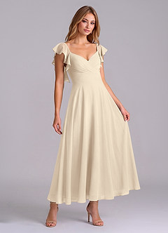 Azazie Leilani 신부 들러리 드레스 A라인 셔링 쉬폰 발목 길이 드레스 image3