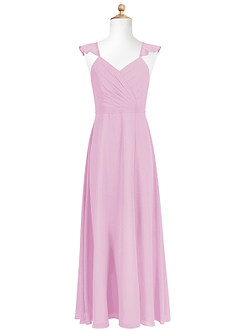 Azazie Emily Junior Robe Trapèze en Mousseline de soie Rayé Rose Bonbon image5